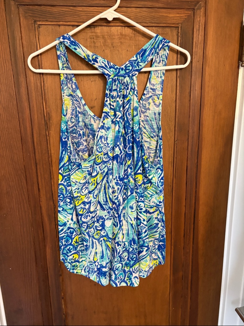Blue & Green Patterned Racerback Tank Top - Picture 2 of 2